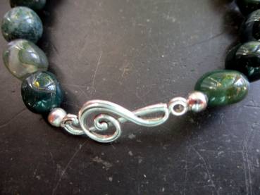 Preview: Armband, Moosachat, dunkelgrün,  Notenschlüssel, Silber, Männer, Frauen, Unisex