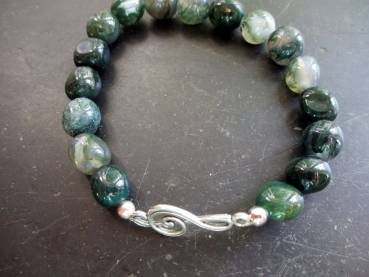 Preview: Armband, Moosachat, dunkelgrün,  Notenschlüssel, Silber, Männer, Frauen, Unisex