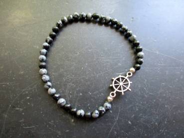 Preview: Armband, Obsidian, Schneeflockeobsdian, schwarz, Steuerrad,Männer, Frauen, Schmuck