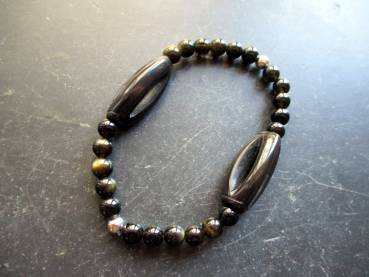 Preview: Armband, Obsidian, Goldobsidian, Onyx, schwarz, Schmuck, Männer