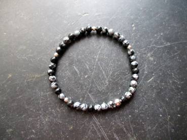 Preview: Armband, Obsidian, Schneeflockenobsidian, schwarz, weiß, Silber