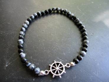 Armband, Obsidian, Schneeflockeobsdian, schwarz, Steuerrad,Männer, Frauen, Schmuck