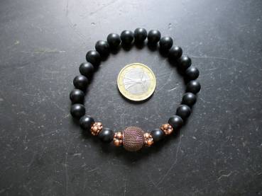 Preview: Armband, Onyx, schwarz, Drahtkugel, Messing, Schmuck, Männer