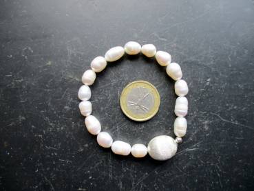 Armband, Perlen, Perlenarmband, Süsswasserperle, unregelmäßig, weiß, Braut, Silberperle