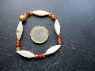 Preview: Armband, Perlmutt, Mondstein, weiß, orange, Silber, vergoldet