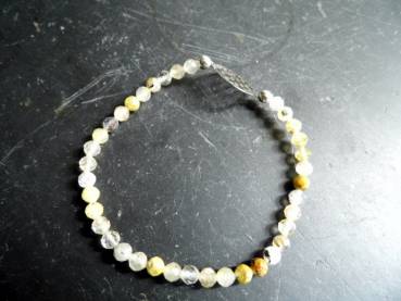 Preview: Armband, Symbolarmband, Rutilquarz, facettiert,  Blume des Lebens, Silber, weiß, beige