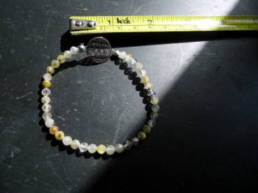 Preview: Armband, Symbolarmband, Rutilquarz, facettiert,  Blume des Lebens, Silber, weiß, beige