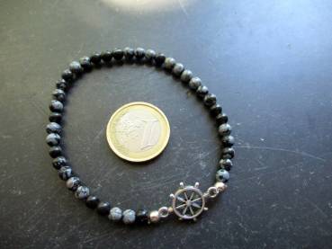 Preview: Armband, Obsidian, Schneeflockeobsdian, schwarz, Steuerrad,Männer, Frauen, Schmuck