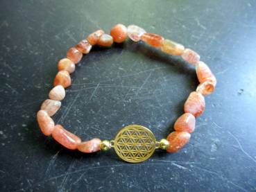 Armband, Symbolarmband, Sonnenstein, Blume des Lebens, Sterlingsilber, vergoldet, Schmuck, Frauen