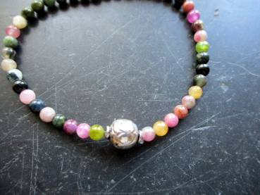 Preview: Armband, Turmalin, bunt, facettiert, Silberkugel, schimmernd, Schmuck, Frauen