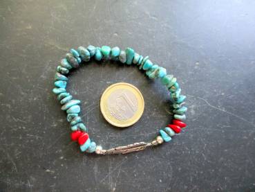 Preview: Armband, Symbolarmband, Feder, Koralle, Türkis, Metall, rot, Unisex, Indianer Schmuck