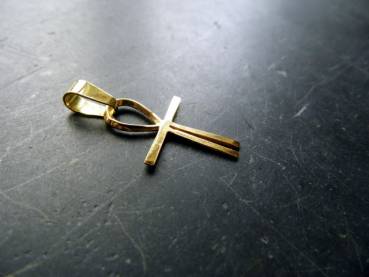 Anhänger, Kreuz, Atlantiskreuz, Ankh, Sterlingsilber, klein, vergoldet