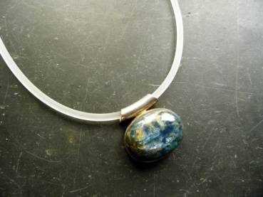 Preview: Kette, Kautschukband, Schmuck, 40 cm, milchig weiß