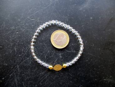 Preview: Armband, Symbolarmband, Bergkristall, klar, weiß, Blume des Lebens, Silber, vergoldet