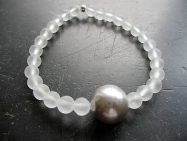 Armband, Bergkristall, matt, Kugel, Muschelkern,  Schmuck, Frauen