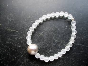 Preview: Armband, Bergkristall, matt, Kugel, Muschelkern,  Schmuck, Frauen