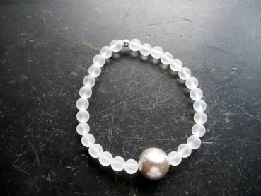 Preview: Armband, Bergkristall, matt, Kugel, Muschelkern,  Schmuck, Frauen