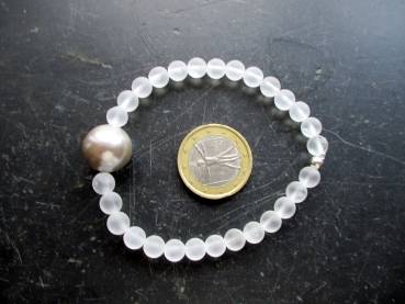 Preview: Armband, Bergkristall, matt, Kugel, Muschelkern,  Schmuck, Frauen