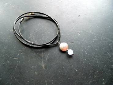 Kette, Lederband, Sterlingsilber, Blauquarz, hellblau, Silber, Schmuck