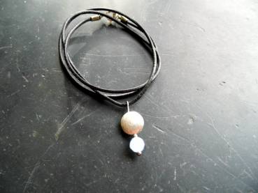Kette, Lederband, Sterlingsilber, Blauquarz, hellblau, Silber, Schmuck