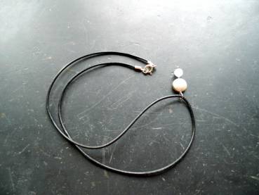 Kette, Lederband, Sterlingsilber, Blauquarz, hellblau, Silber, Schmuck