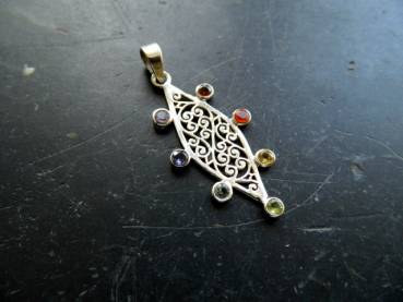 Preview: Anhänger, Sterlingsilber, Chakra, Edelsteine, Raute, Unisex