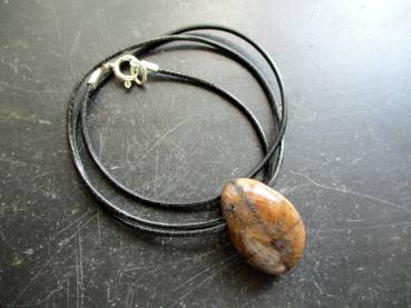 Kette, Lederband, Tigerauge, Chiastolith, braun, Kreuzstein, Schmuck Unisex