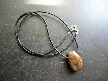 Kette, Lederband, Tigerauge, Chiastolith, braun, Kreuzstein, Schmuck Unisex