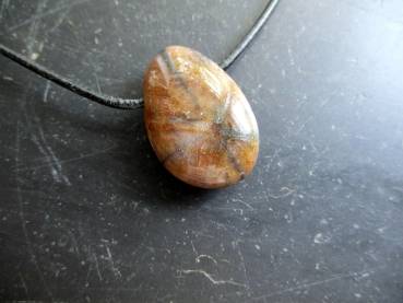 Kette, Lederband, Tigerauge, Chiastolith, braun, Kreuzstein, Schmuck Unisex