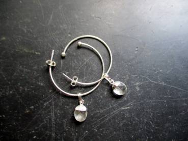 Preview: Ohrring, Creole, Sterlingsilber, Anhänger Mondstein, Schmuck, Mädchen, Frauen