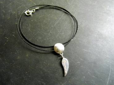 Kette, Baumwollband, Sterlingsilber, Silberscheibe, Flügel, Silber, Schmuck