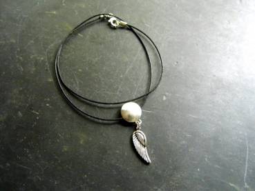 Kette, Baumwollband, Sterlingsilber, Silberscheibe, Flügel, Silber, Schmuck