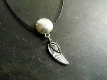 Kette, Baumwollband, Sterlingsilber, Silberscheibe, Flügel, Silber, Schmuck