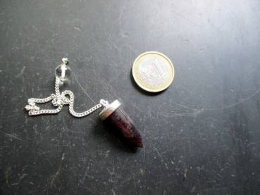 Pendel, Granat, Spitzpendel, Metall, versilbert, Wicca, Schamane