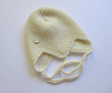 Baby Mütze, Haube, Kappe, Wolle beige, Teufelsmütze, Strick