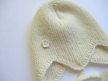 Preview: Baby Mütze, Haube, Kappe, Wolle beige, Teufelsmütze, Strick