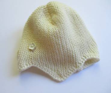 Baby Mütze, Haube, Kappe, Wolle beige, Teufelsmütze, Strick