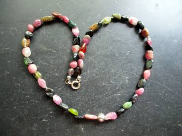 Kette, Turmalin, bunt, Nuggets, Sterlingsilber, Schmuck, Frauen