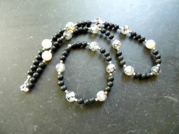 Preview: Kette, Spinnenachat, Onyx, schwarz, grau, Sterlingsilber, Schmuck, Frauen