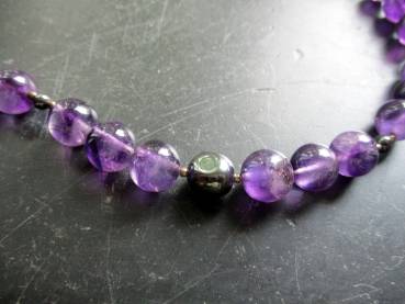 Preview: Kette, Amethyst,  Hämatit, lila, schwarz, Verlauf, Magnetverschluss