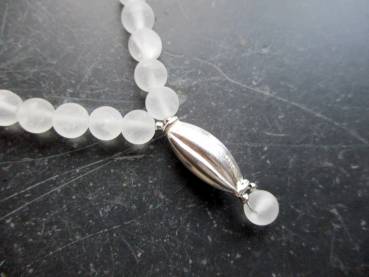 Preview: Kette, weiß, Braut, Bergkristall, matt, Silbertube, Hochzeit