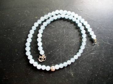 Kette, Blauquarz, hellblau, facettiert, schimmernd, Rose, Sterlingsilber, Schmuck, Frauen