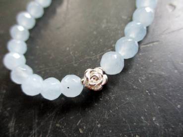 Kette, Blauquarz, hellblau, facettiert, schimmernd, Rose, Sterlingsilber, Schmuck, Frauen