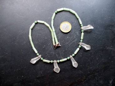 Preview: Serpentinkette, Kette, Serpentin, Jade, Bergkristall, Blüten, Braut, Hochzeit