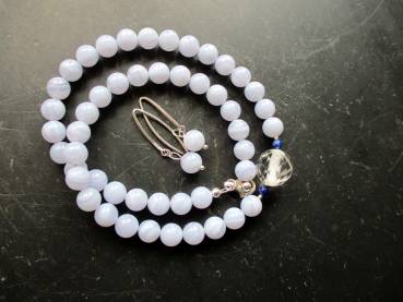 Preview: Kette, Edelsteinkette, Chalcedon, hellblau, Perlen, Sterlingsilber, Schmuck, Frauen