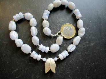 Preview: Kette, Chalcedon, hellblau, Sterlingsilber, Blüte, Schmuck, Frauen
