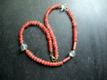 Preview: Kette, Cherry Quarz, lachsfarben, Sterlingsilber, vergoldet, Schmuck, Frauen