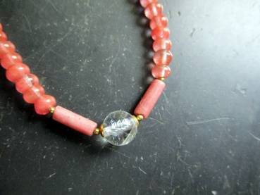 Preview: Kette, Cherry Quarz, lachsfarben, Sterlingsilber, vergoldet, Schmuck, Frauen