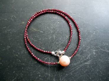 Preview: Kette, Granat, Granatkette, facettiert, rot, Frauen, Schmuck, Silber, Kugel, Druse
