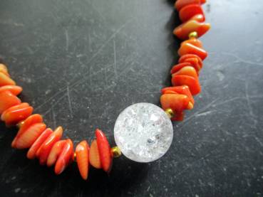 Preview: Kette, Koralle, Splitter, rot, Bergkristall, Sterlingsilber, Schmuck, Frauen